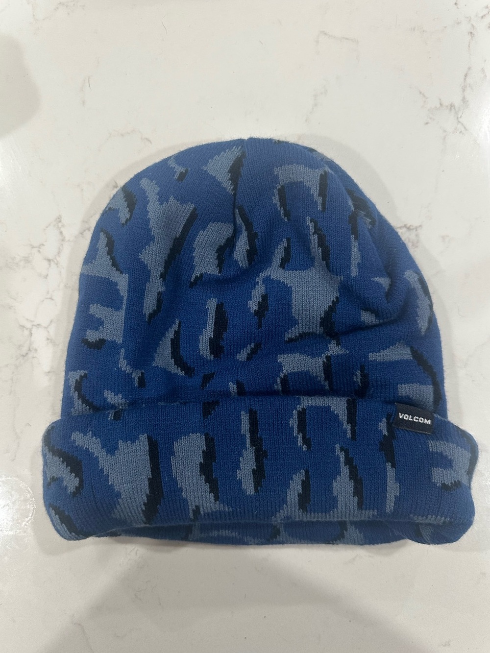 Volcom Blue Camo-Pattern Knit Beanie